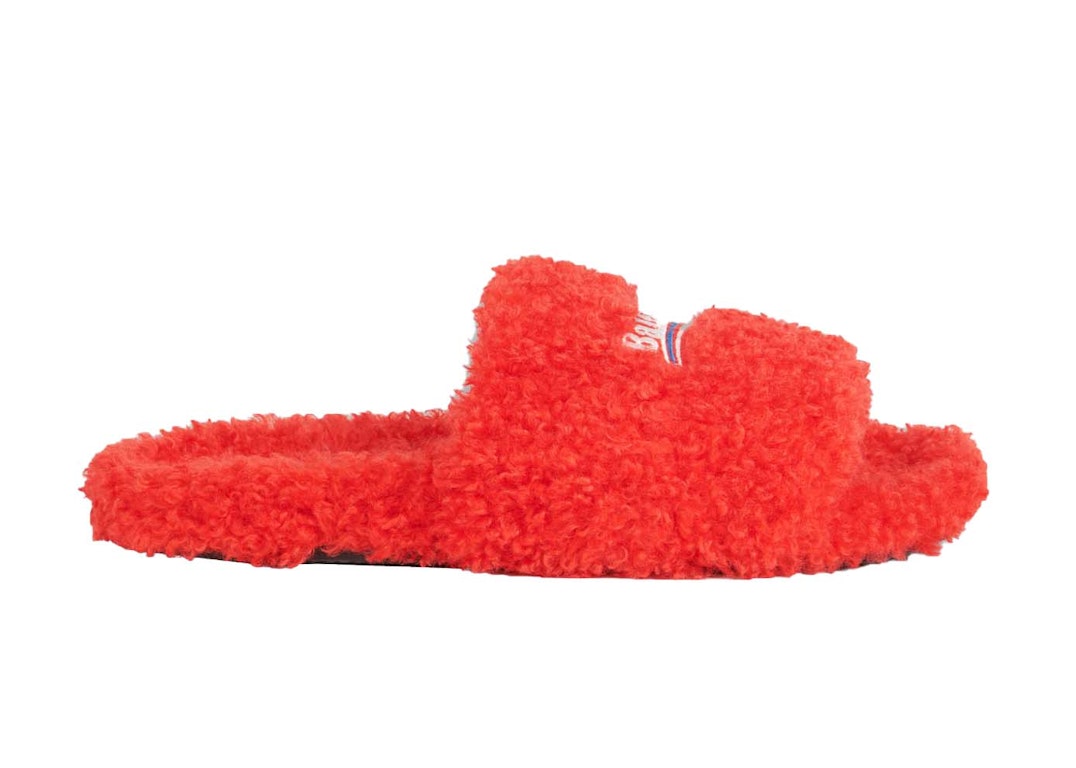 Pre-owned Balenciaga Furry Slide Red White (women's) In Red/white