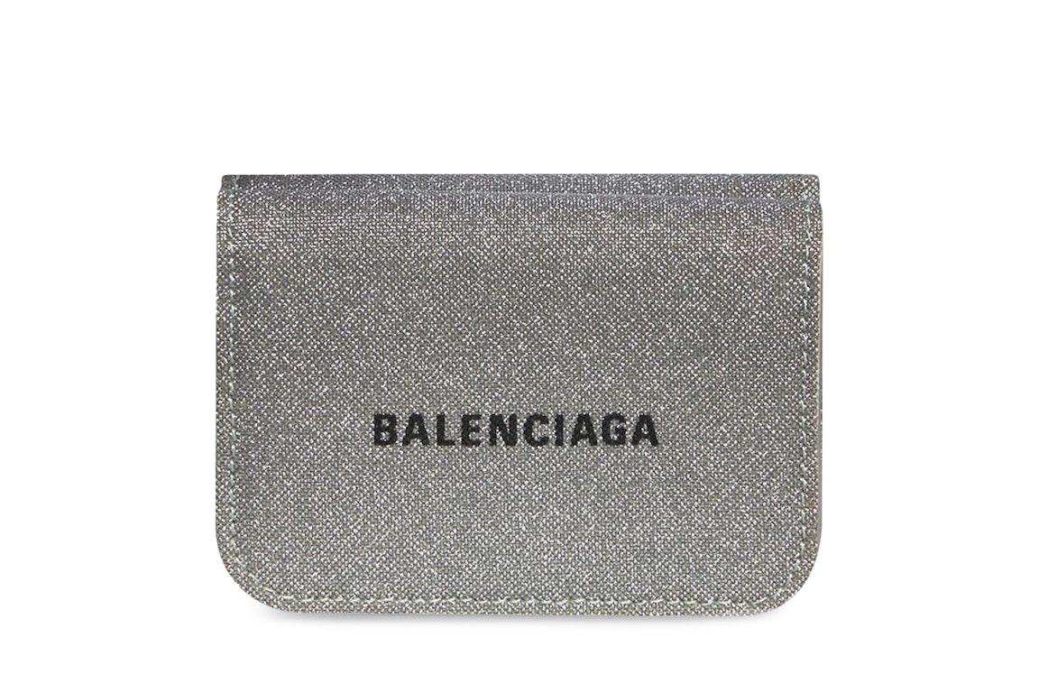 Pre-owned Balenciaga Glitter Cash Wallet Mini Grey