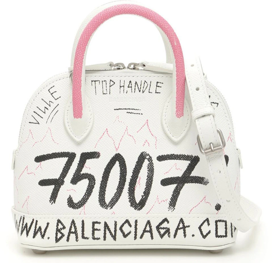 Balenciaga Paris Graffiti Top Handle Bag White Pink Black