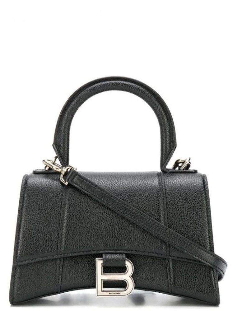 Balenciaga Grained Hourglass Top Handle XS Black in Calfskin Leather ...