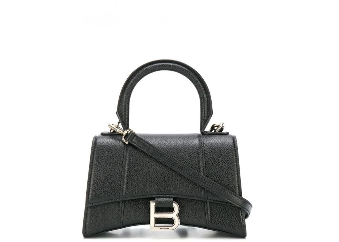 Balenciaga Grained Hourglass Top Handle XS Black in Calfskin Leather ...