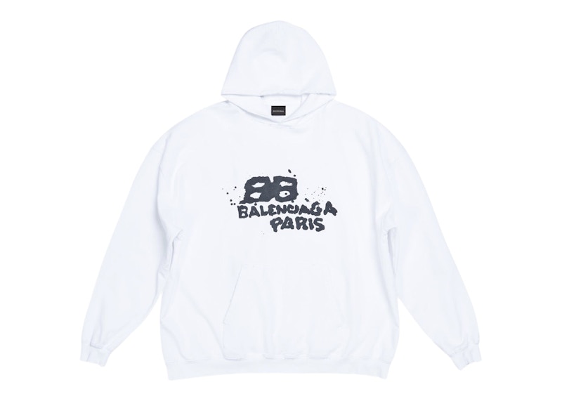 Balenciaga Hand Drawn BB Icon Large Fit Hoodie White/Black Men's