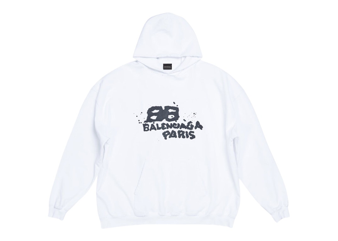Pre-owned Balenciaga Hand Drawn Bb Icon Large Fit Hoodie White/black