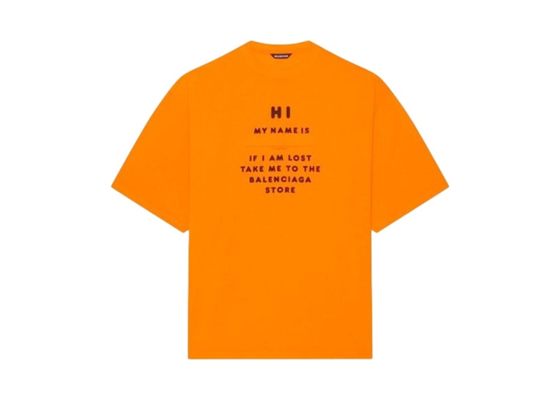Pre-owned Balenciaga Hi My Name Is Wide Fit T-shirt In Fluo Orange