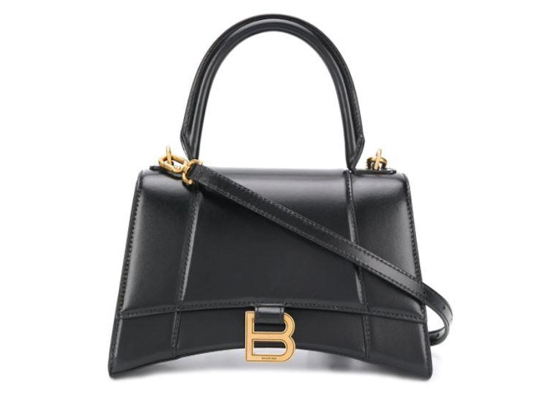 Balenciaga Hourglass Bag Small Black in Leather with Gold tone JP