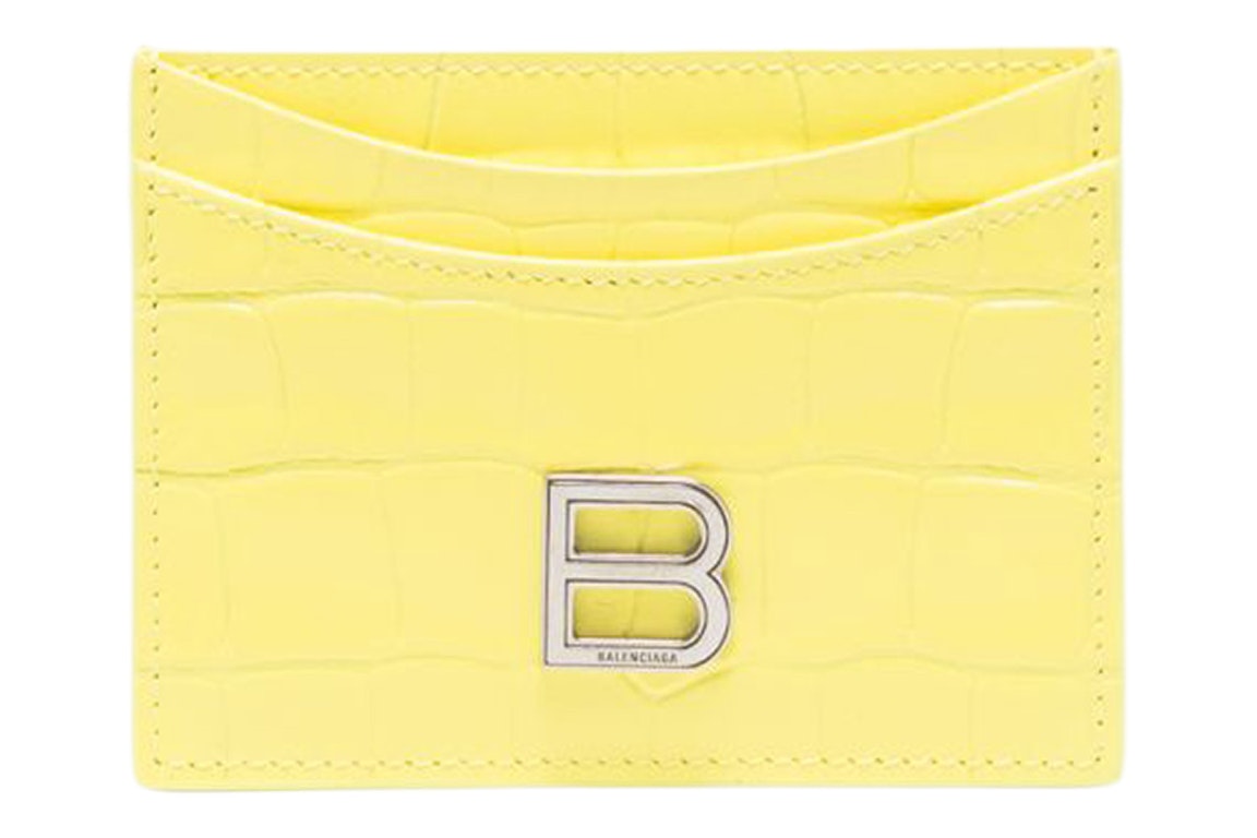 Pre-owned Balenciaga Hourglass Croc Embossed (4 Card Slots 1 Slip Pocket) Card Holder Yellow