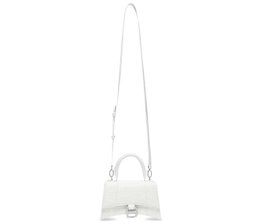 Pre-owned Balenciaga Hourglass Crocodile Embossed Top Handle Bag Xs White