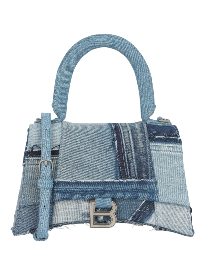 Balenciaga Hourglass Denim Patchwork Top Handle Washed Blue