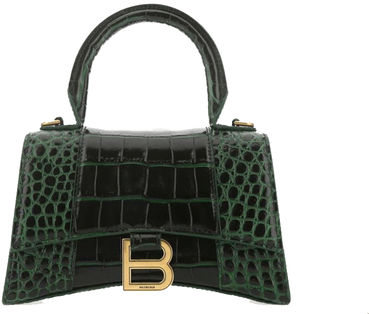 Balenciaga Hourglass Handbag Bottle Green in Calfskin Leather with Gold ...