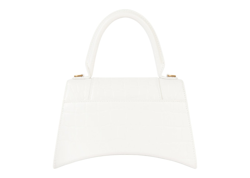 Balenciaga Hourglass Handbag Crocodile Embossed White/Gold-tone in