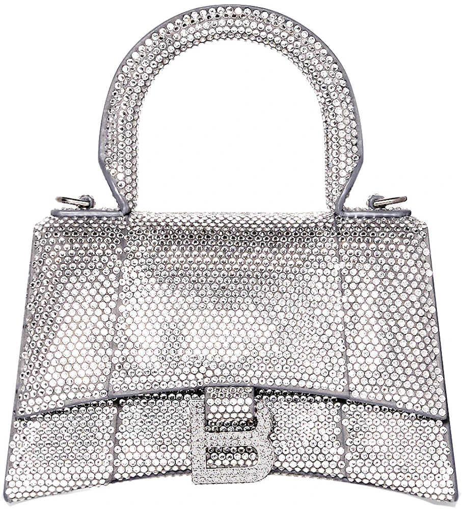 Balenciaga Hourglass Small Metallic Silver Satchel Bag Designer