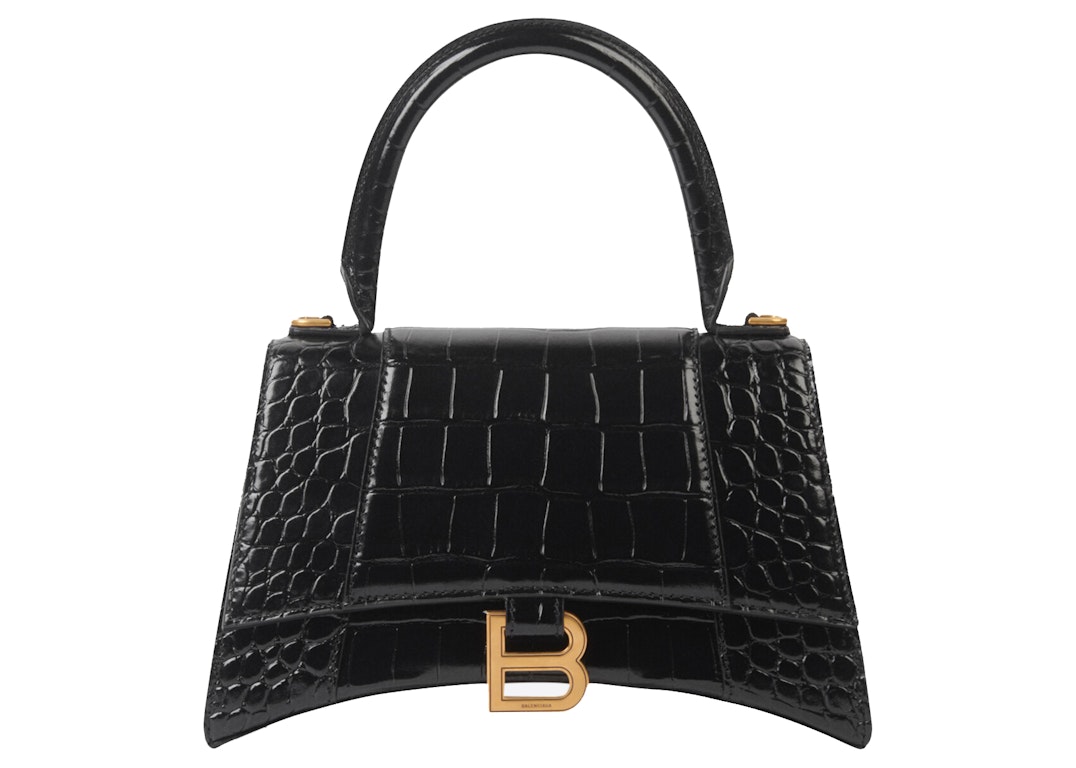 Pre-owned Balenciaga Hourglass Small Top Handle Bag Crocodile Embossed Black
