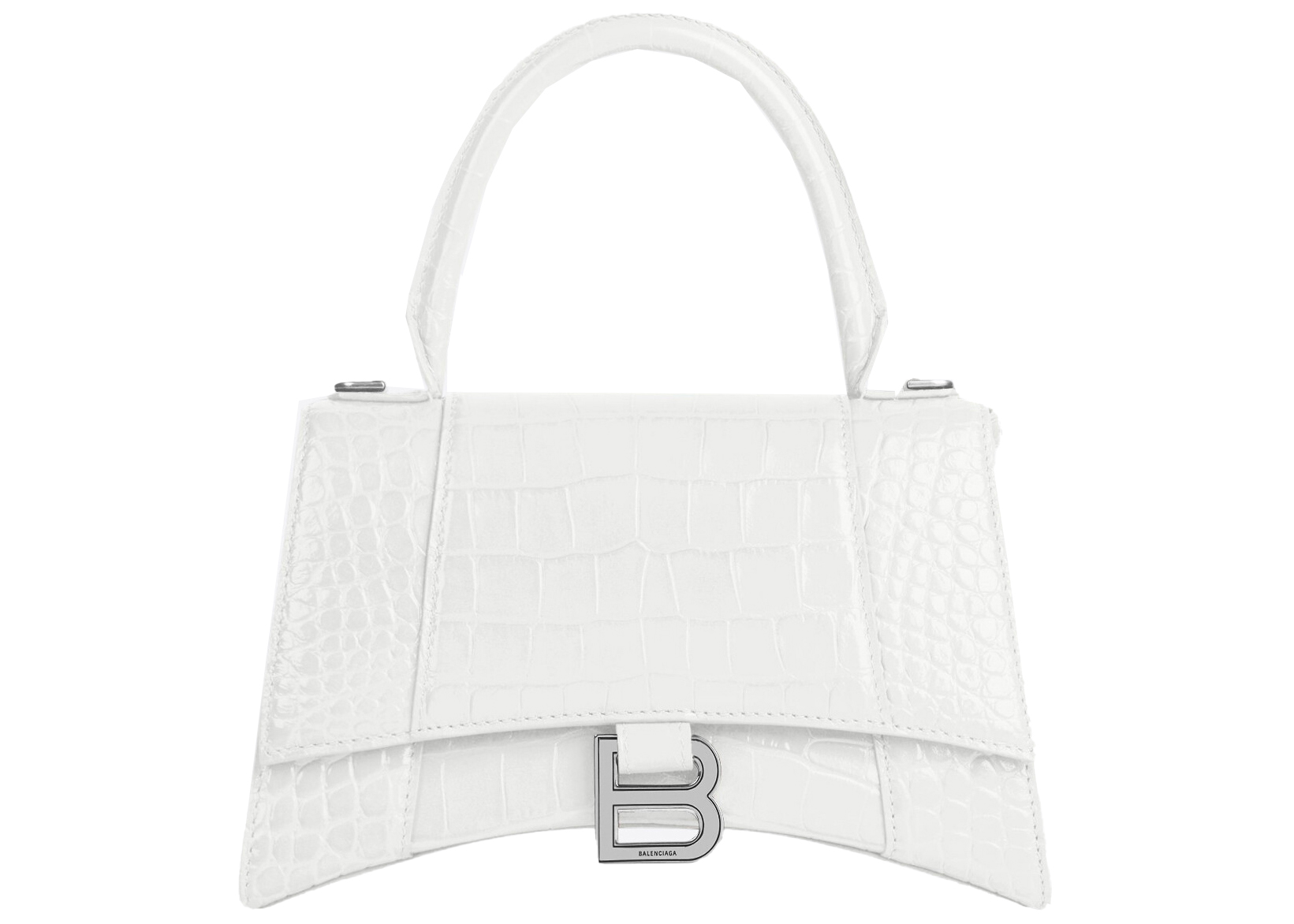 Balenciaga Hourglass Small Top Handle Bag Crocodile Embossed White in  Calfskin Leather with Silvertone  US