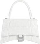 Balenciaga Hourglass Small Top Handle Bag Crocodile Embossed White