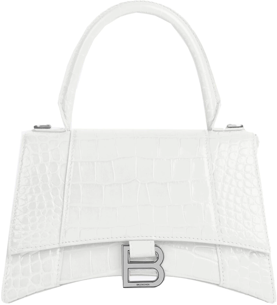 Balenciaga Hourglass Small Top Handle Bag Crocodile Embossed White in  Calfskin Leather with Silver-tone - US