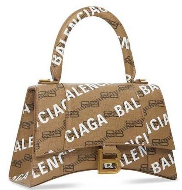 Balenciaga Print Hourglass Top Handle Bag XS Beige/Black