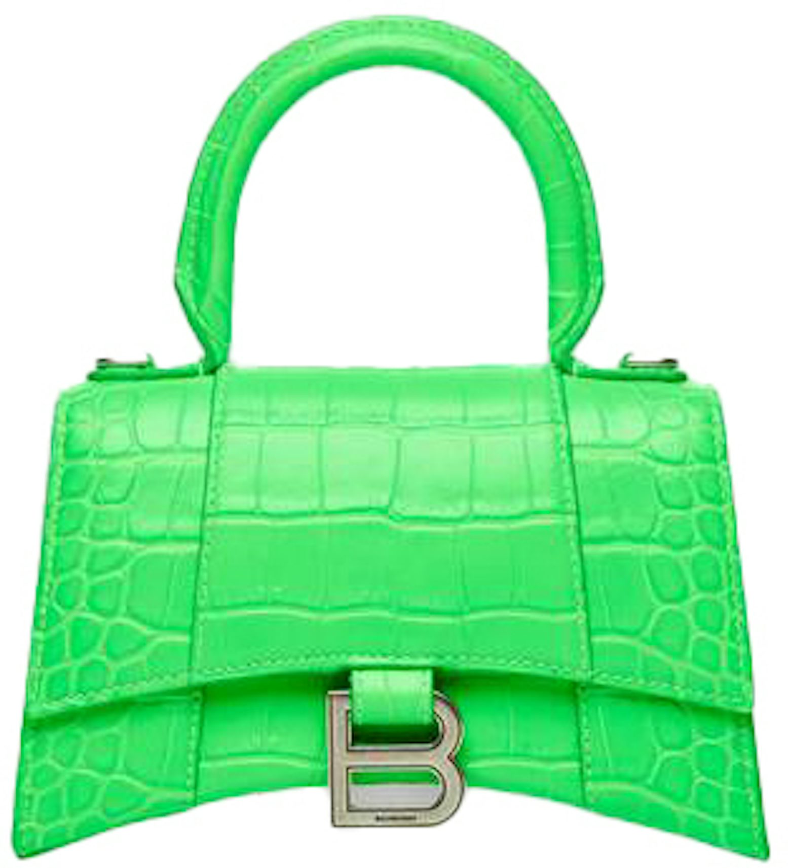 Perennial verden Ende Balenciaga Hourglass Top Handle Bag Extra Small Crocodile Embossed Fluo  Green in Calfskin with Silver-tone - US