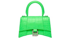 Balenciaga Hourglass Top Handle Bag Extra Small Crocodile Embossed Fluo Green