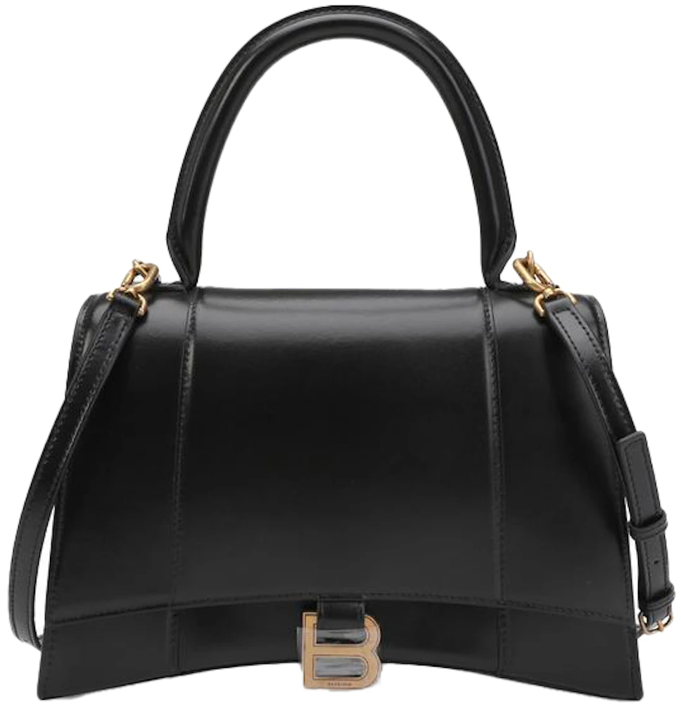 Balenciaga Hourglass Top Handle Bag Medium Black in Calfskin with Gold ...