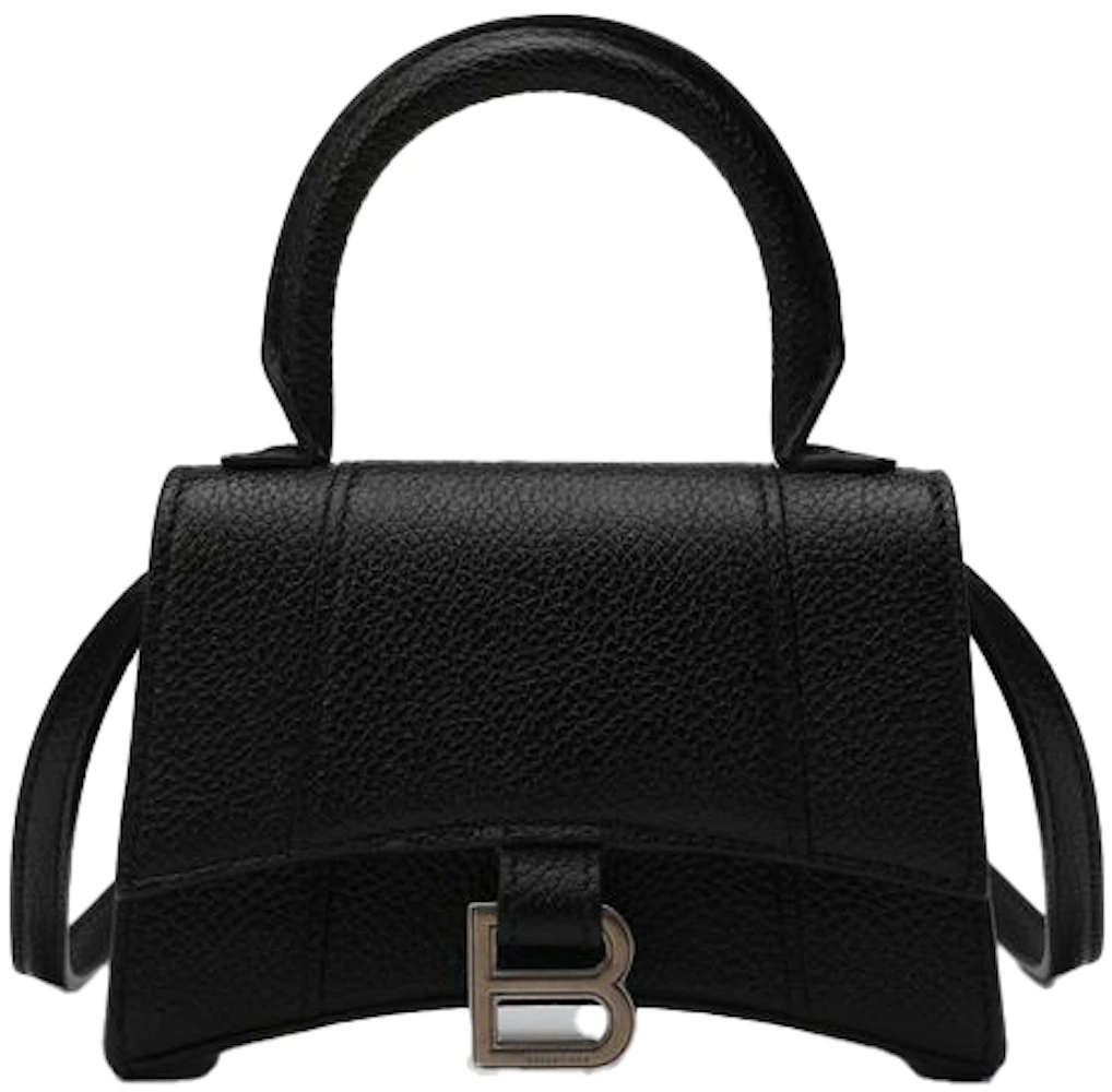 Balenciaga Hourglass Top Handle Bag Mini Black in Calfskin with Silver ...