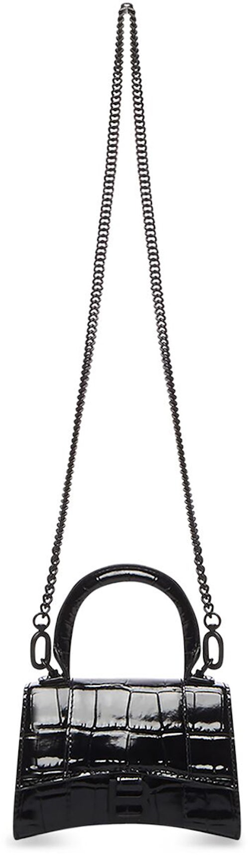 Balenciaga Hourglass Top-Handle Bag Mini Croc Embossed Black