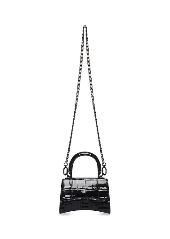 Pre-owned Balenciaga Hourglass Top-handle Bag Mini Croc Embossed Black