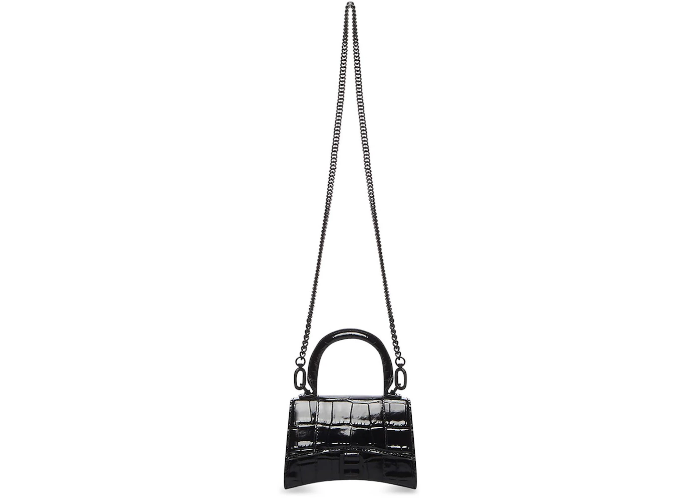 Balenciaga Hourglass Top-Handle Bag Mini Croc Embossed Black in ...