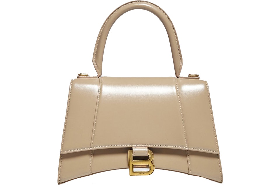 Balenciaga Hourglass Top Bag Small Beige in with Gold-tone -
