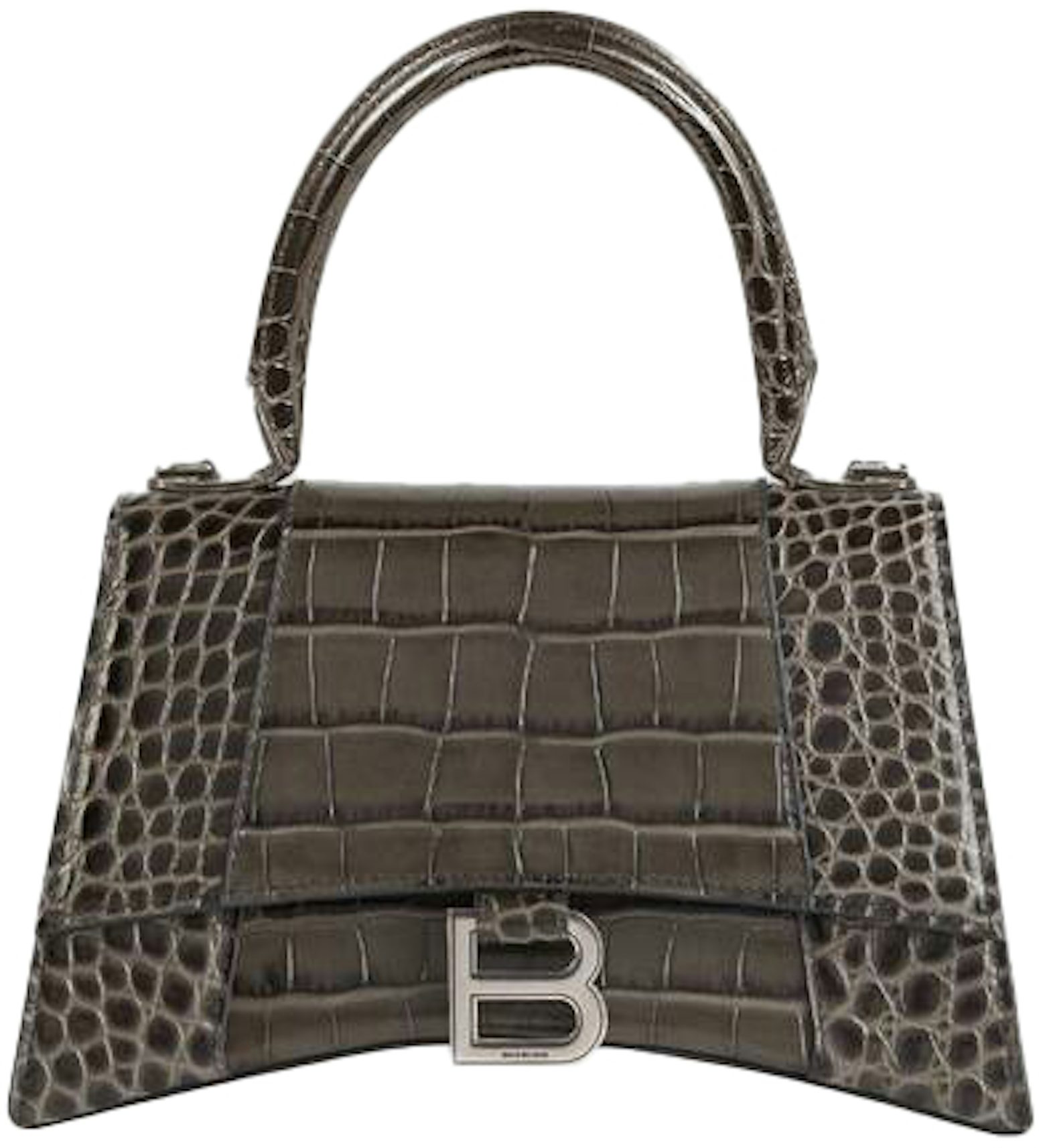 Grey Hourglass S crocodile-effect leather bag, Balenciaga