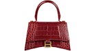 Balenciaga Borsa a Mano Clessidra Piccola Coccodrillo Goffrato Rosso Scuro