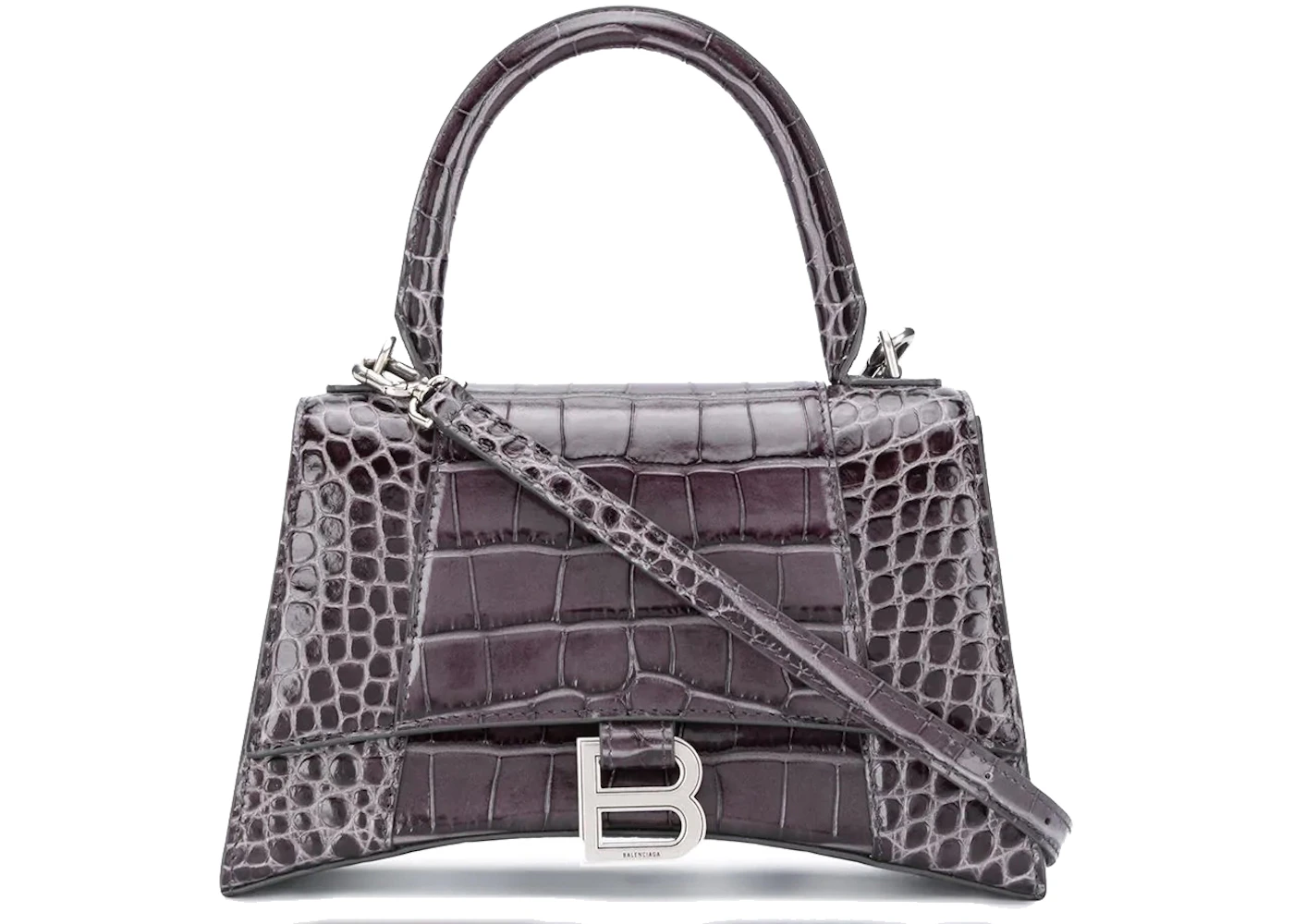 Balenciaga Hourglass Top Handle Bag Small Crocodile Embossed Grey in  Calfskin Leather with Silver-tone - US