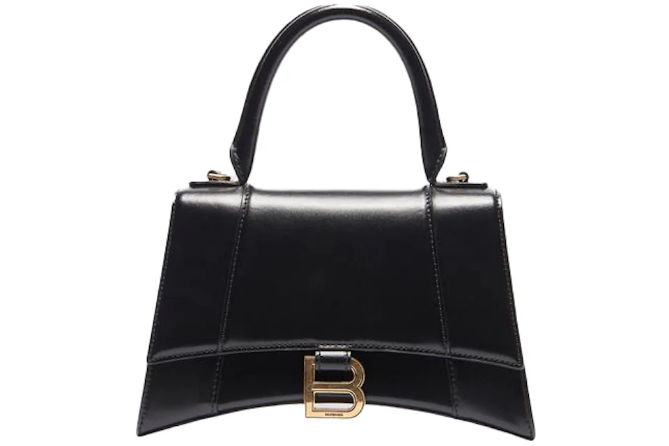 Balenciaga Hourglass Top Handle Bag Small Shiny Box Black in Calfskin ...