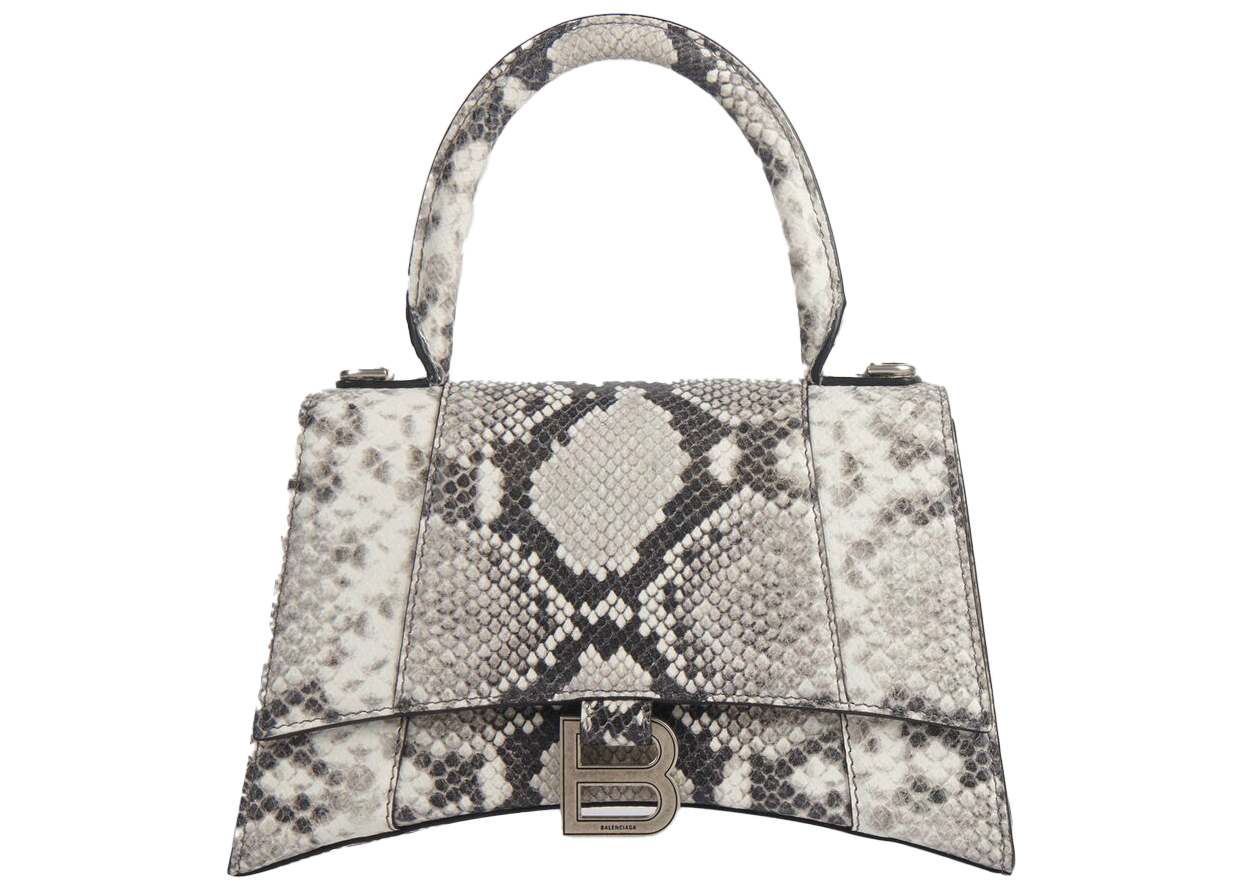 Balenciaga Hourglass Top Handle Bag Small Snakeskin Embossed BlackWhite in  Calfskin with Silvertone  US