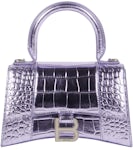 Balenciaga Hourglass Top Handle Bag XS Crocodile Embossed Pink