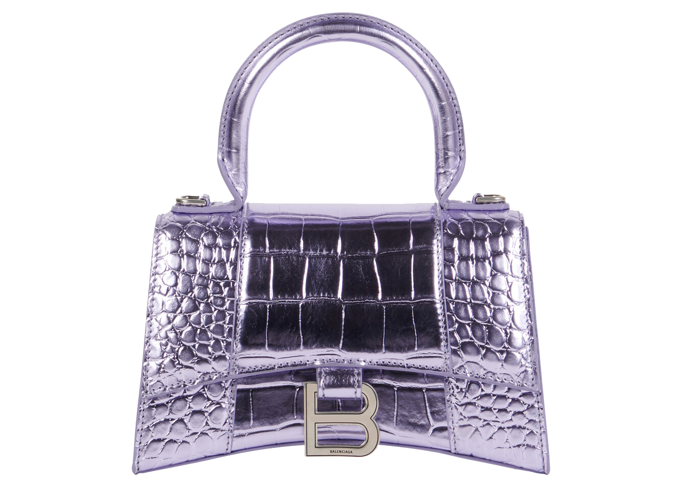 Balenciaga Hourglass Top Handle Bag XS Crocodile Embossed Purple 