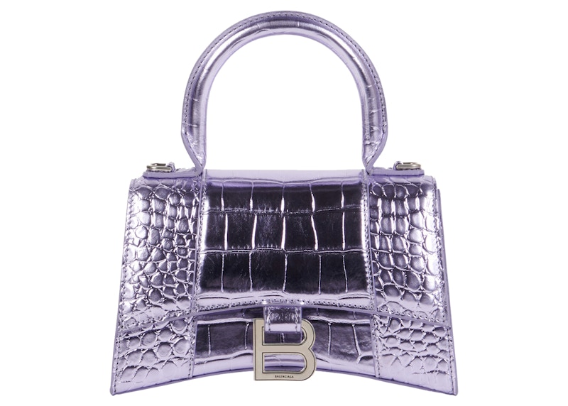 Balenciaga Hourglass Top Handle Bag XS Crocodile Embossed Purple