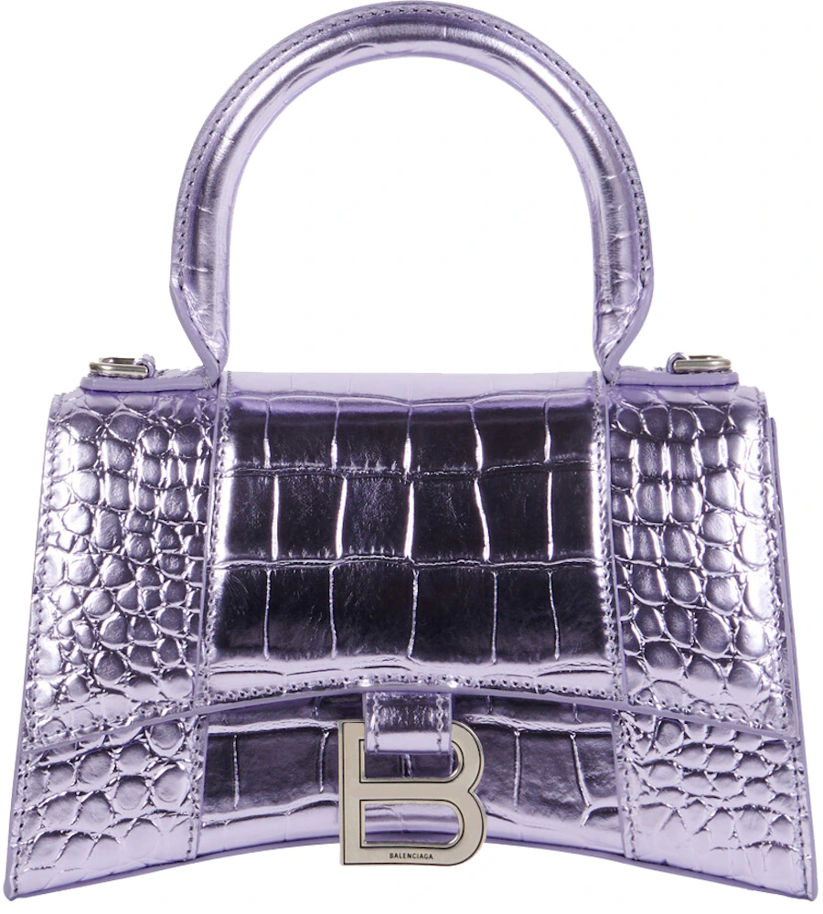 Balenciaga Hourglass Top Handle Bag XS Crocodile Embossed Purple in ...