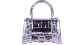 Balenciaga Hourglass Top Handle Bag XS Crocodile Embossed Purple