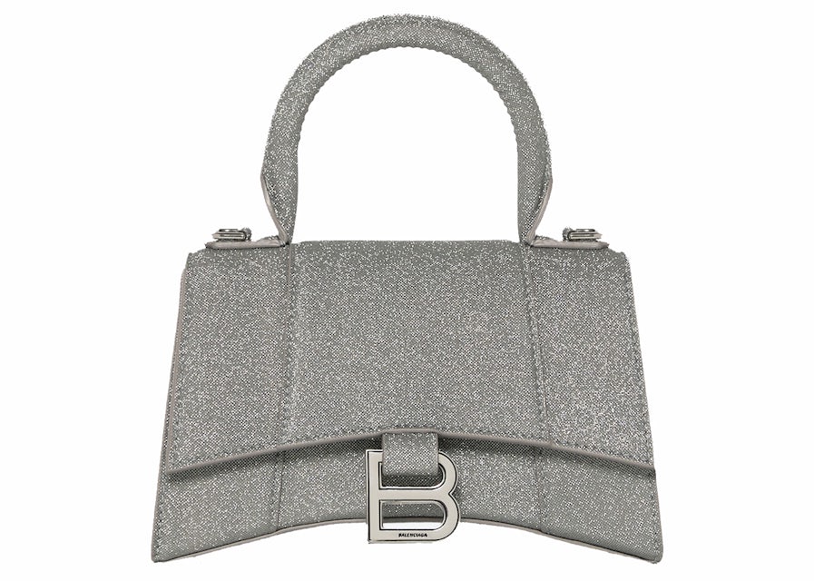 Balenciaga Hourglass Top Handle Bag XS Sparking Material Gray in Polyester  with Aged Siilver-tone - US