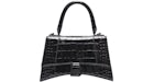 Balenciaga Manico Clessidra Coccodrillo Goffrato XS Nero