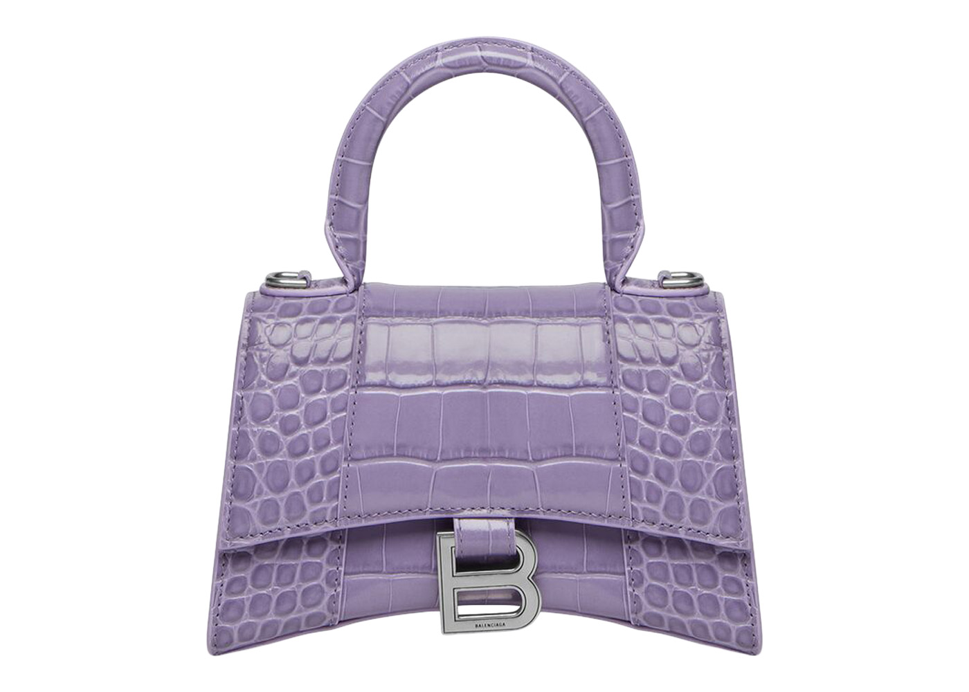 Balenciaga Purple Croc XS Hourglass Bag  SSENSE