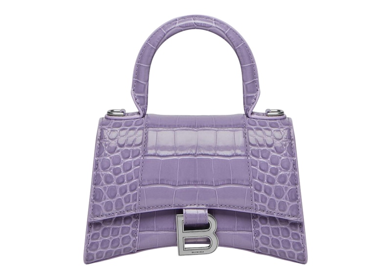 Balenciaga Purple Croc XS Hourglass Bag  SSENSE