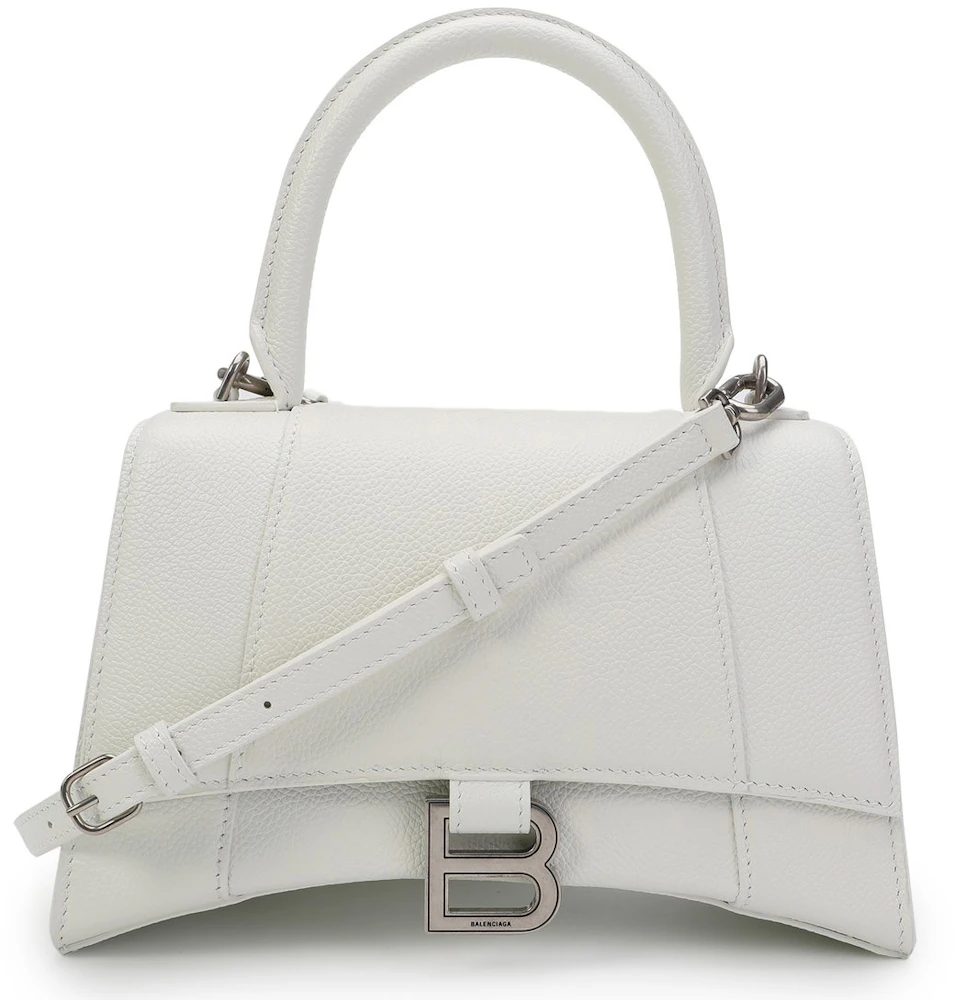 Balenciaga Hourglass Tote Bag S White in Leather with Silver-tone - US