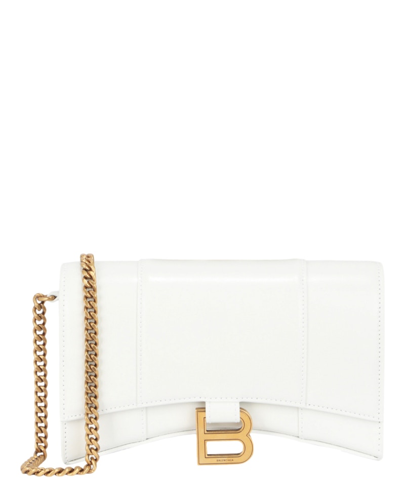 Balenciaga Hourglass Wallet On Chain Optic White in Leather - US