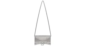 Balenciaga Hourglass Wallet With Chain XS Rhinestone Grey