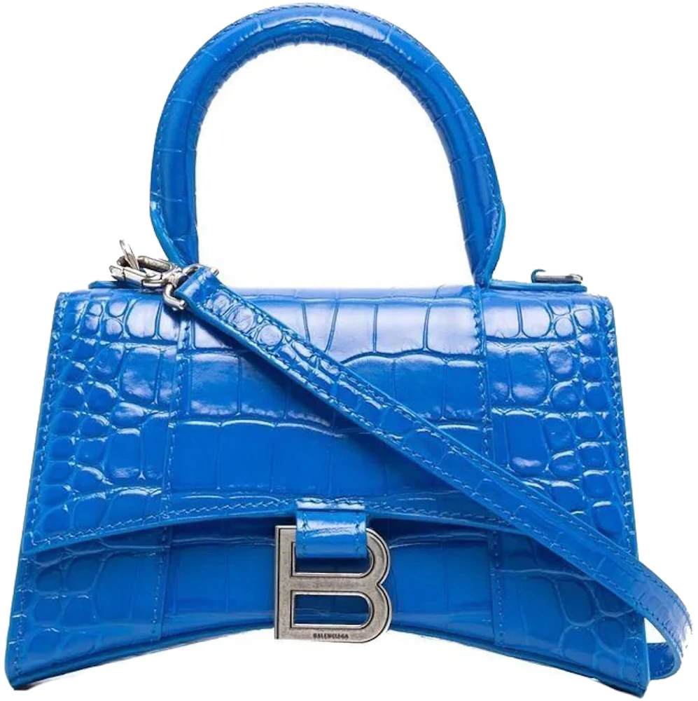 Balenciaga XS Embossed Tote Bag Royal Blue in Calfskin Leather with Silver-tone - GB