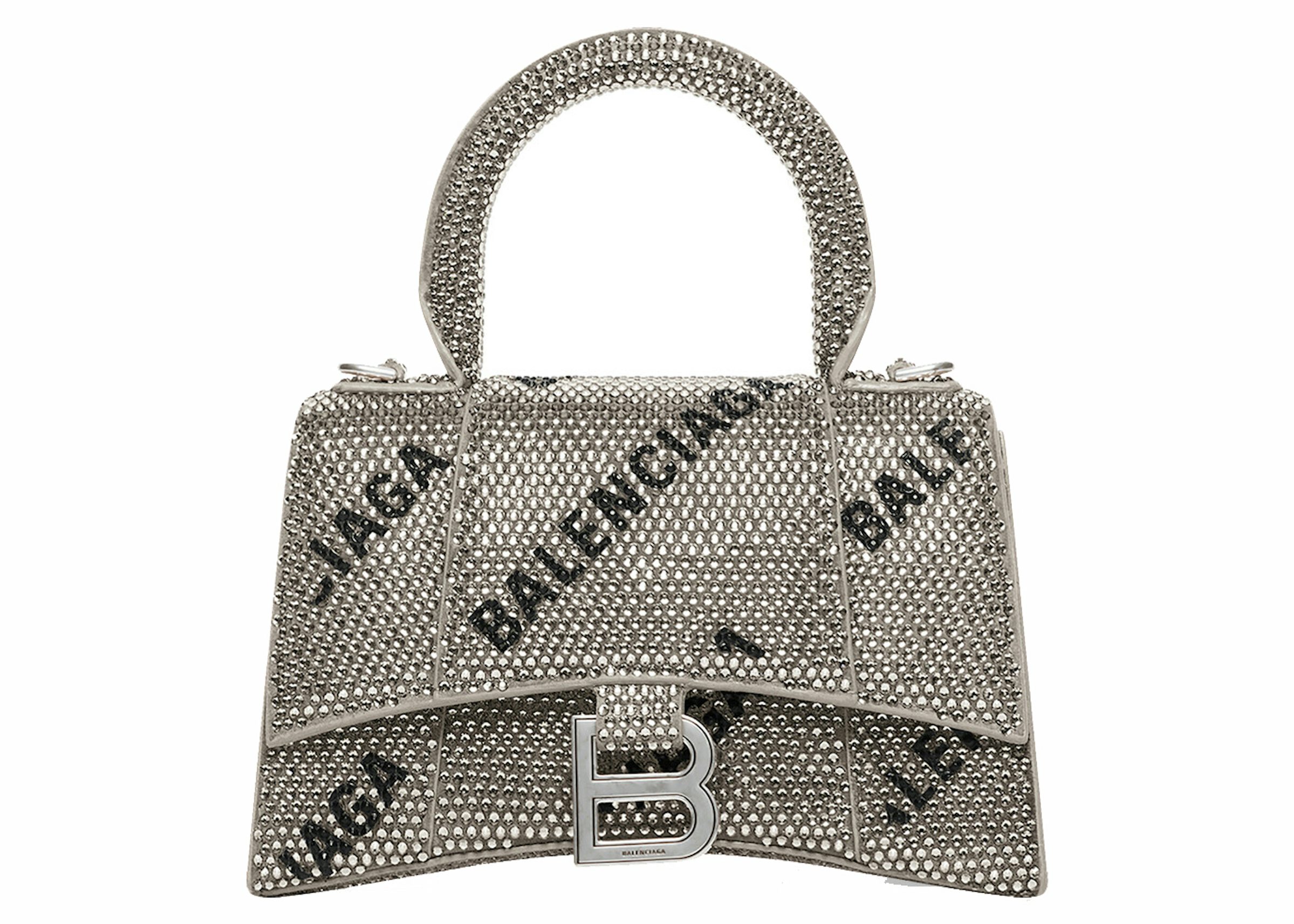 Balenciaga Black Calfskin Leather Silver Logo Chain Wallet Bag