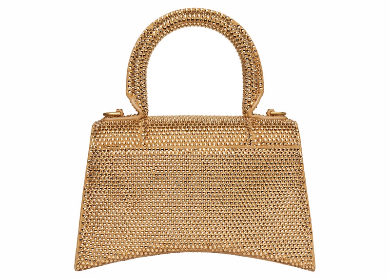 Balenciaga Hourglass XS Handbag With Rhinestones Gold