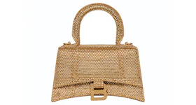 Balenciaga Hourglass XS Handbag With Rhinestones Gold