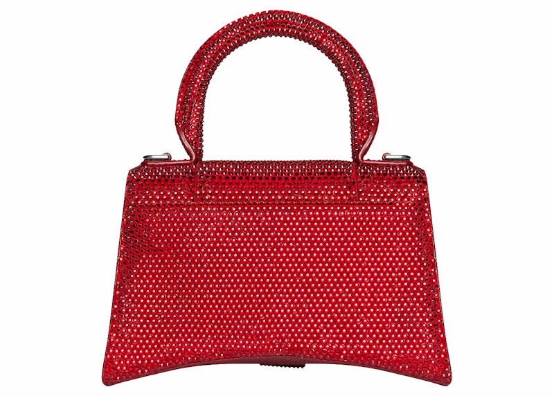Balenciaga Hourglass XS Handbag With Rhinestones Red